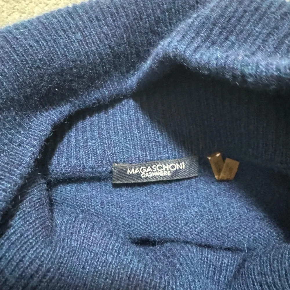 Magaschoni Cashmere Women S Navy Blue High Neck 3/4 Sleeve Oversized Sweater